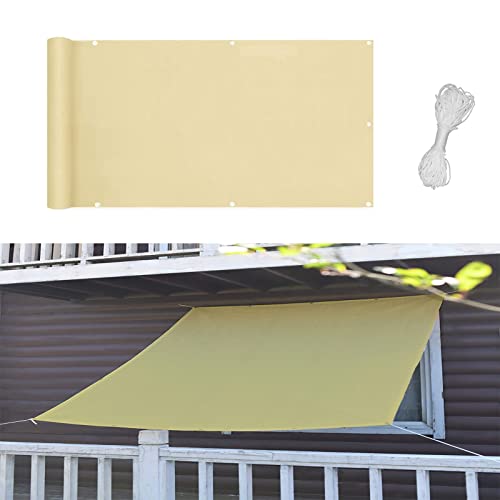 Toldo tipo vela de 0,9 x 6 m, 95 % de bloqueo UV, con cuerda gruesa para exteriores, jardín, patio, fiesta, color crema