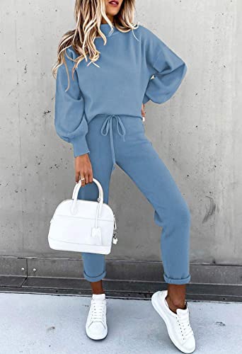 Fixmatti Women's Sweatsuit 2 Piece Casual Outfits Matching Sets Women Clothing Going Out Blue S #TOP1