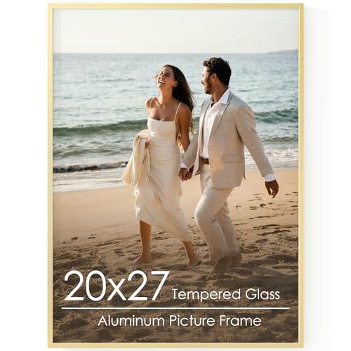 FLYJOE 20x27 Metal Picture Frame - Gold Aluminum Picture Frames with Real Glass, Wall Mounting Horizontally or Vertically, Diploma, Certificates and Decor for Wall Gallery 27x20 Frame, Gold