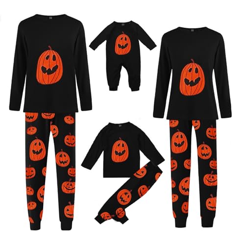 Image of Nsywmzy Family Matching Halloween Pajamas Sets Pumpkin Bat Letter Print Long Sleeve Tee Tops And Pants Sleepwear 2 Piece Pjs (Mens, L, Black 7)