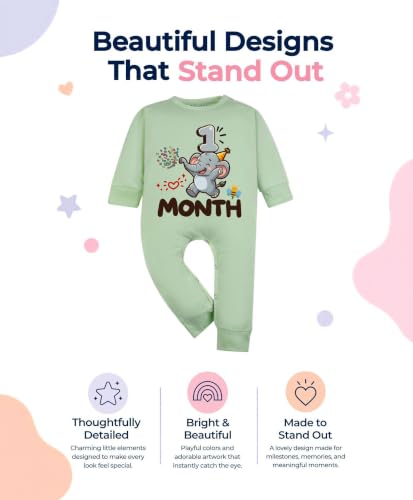 Image of ARVESA 1 Month Baby Milestone Jumpsuit for Baby Boy and Baby Girl Cotton 0-12 Months Design No 1793-1 Month
