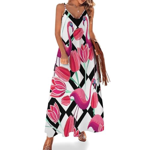Robe Longue Flamant Rose Fluide et Anti-Froissement pour Valise de Plage
