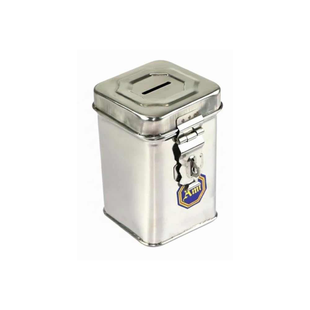 Stainless Steel Money Bank with Lock - Secure Savings Box -6
