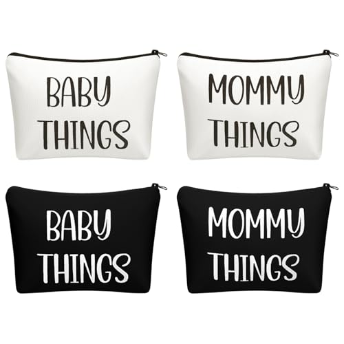 SilTriangle Conjunto de 4 peças de bolsas de lona para mamãe e bebê em preto e branco com zíper, bolsa de presente para novas mães e grávidas