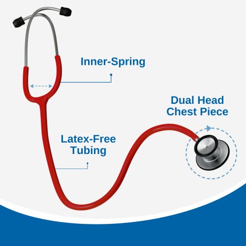 HCS Red Stethoscope - Classic Lightweight, Medical, Dual Head Stethoscope for Nurses, Students, Home - 22 inch Tubing - Thumbnail 2