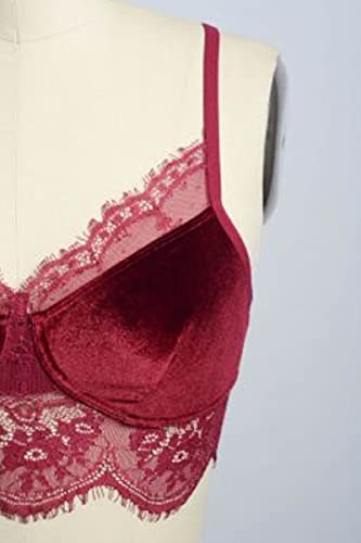 Women’s Velvet and Lace Half Cami Bralette | Swimsuit Bikini Tops Bras for Women (Wine, Medium, Numeric_0)3