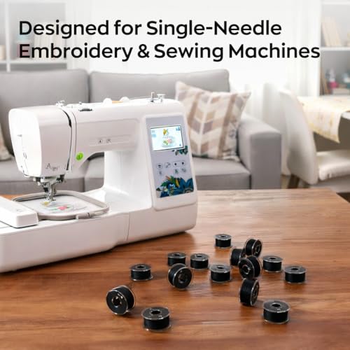 Image of Poolin Prewound Bobbins Richword Selected 144pcs, Size A (Class 15 / SA156), 75D Polyester Bobbin Thread, Plastic Sided, for Single Needle Embroidery & Sewing Machines, Black
