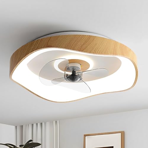 Ventilador de Techo con luz empotrada, Regulable, LED, con Mando a Distancia, de Madera Blanca, para Dormitorio, Sala de Estar, Cocina, Comedor.