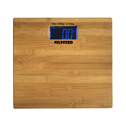 Nilpferd Personenwaage aus echtem Bambus, digital Bambus Badezimmerwaage mit LCD-Anzeige, Personenwaage umweltfreundlich Kapazität 180kg|D=100g Badwaage Step-On-Technik 30cmx30cm (Batterien enthalten) Cover