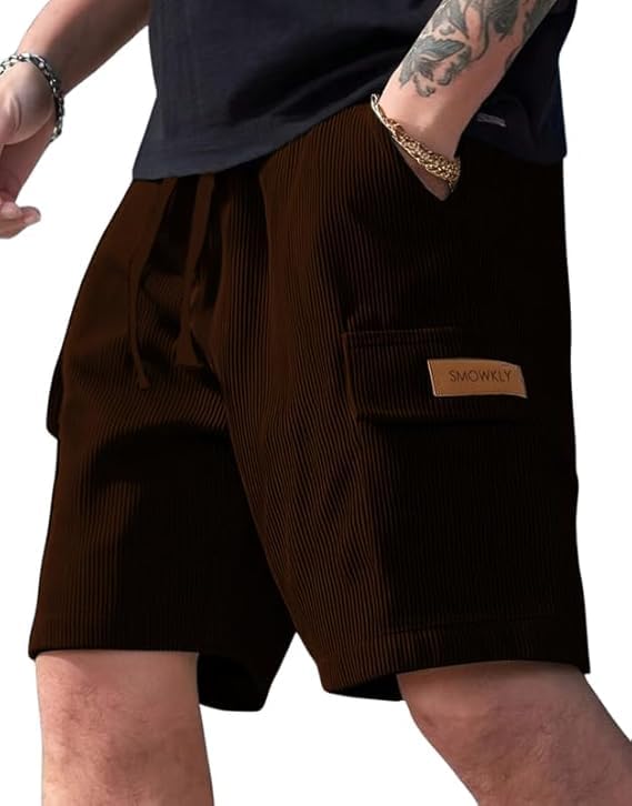 Image of SMOWKLY Authentics Classic Men's Polycotton Ribbed Cargo Stretch Shorts |Half Pant with Drawstring & 4 Pockets | Lightweight & Quick Dry | Men Shorts Casual |Summer Shorts Pant for Men