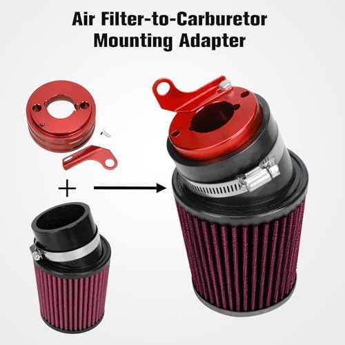 FVRITO Upgraded Air Filter Adapter Kit for Predator 212cc 196cc Coleman CT200U BT200X KT196 6.5Hp Clone Engine Mini Bike Go Kart Performance Parts Red - Thumbnail 6