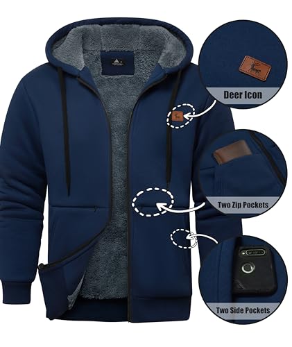 Little Beauty Fleece Hoodies for Men Winter Thick Jackets Sherpa Lined Zip Up Sweatshirt With Kanga Pocket3
