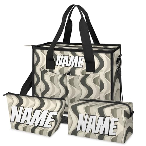 Custom Retro Aesthetic Swirl Travel Duffle Bags for Women Weekender Overnight Mid Century Boho Carry on Tote for Airplanes Business Hospital Gym with Toiletry Bag 3Pcs Set