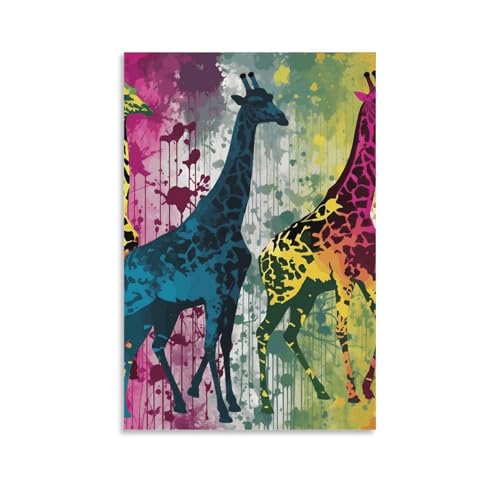 Impression sur toile girafe colorée moderne Deco murale chambre