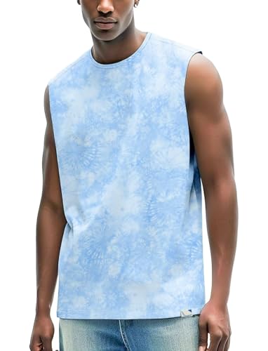 IVOVFANZY Mens Casual Tank Tops Breathable Workout Beach Shirt Summer Muscle Tee(Light Blue, S)