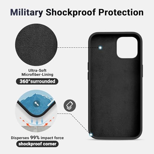Image of Premium Liquid Silicone Case for iPhone 12 & 12 Pro - Slim Full Body Protective Back Cover with Soft Microfiber Lining, Anti-Slip Grip Scratch Resistant Phone Case(Black)