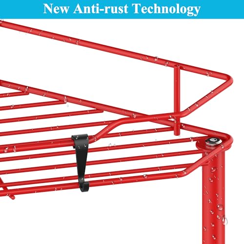 Image of HuggieGems 3 Tier Floor Standing Corner Shower Caddy Organizer Shelf with Hooks, Bathroom Shelves Stand Rack, Red