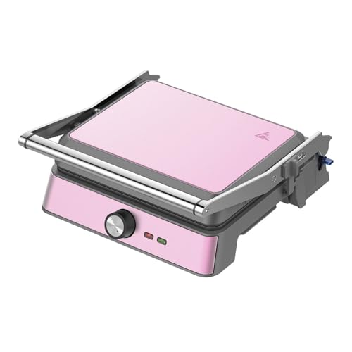 Westinghouse Rétro Gril de Contact 29×24 cm, Ouverture à 180°, 2200 W, Température Réglable, Grill à Panini, Grille-Pain, Plaques Antiadhésives, Rose