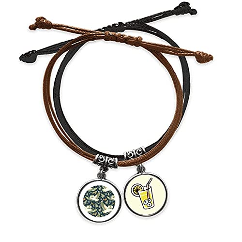 Bracelet corde et cuir noir motif chouette et fleurs pour femme