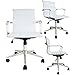 2xhome Euro Managerial & Executive Chair, Mid back PU Leather, Arm Rest and Tilt Adjustable seat with Wheels, Single, White