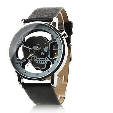 FENKOO Mujer Reloj de Moda Cuarzo PU Banda Calavera Negro/Blanco/Rosa Marca Cover
