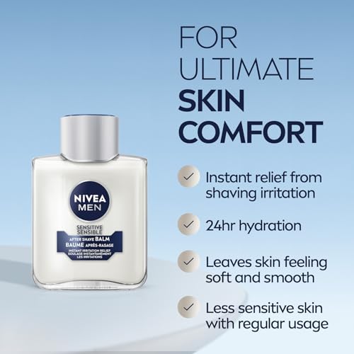 NIVEA MEN Sensitive Skin After Shave Balm, After Shave for Men with Sensitive Skin, No Drying Alcohol, Aftershave Instantly Soothes & Protects, Dermatologically-Tested Skin Care, 2 x 200 mL - Image 3