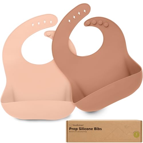 Image of KeaBabies 2-Pack Silicone Baby Bibs for Eating - Sturdy Food-Grade Silicone Bibs for Babies Girl, Boy, Large Food Catcher, Clean & Put On Easily, Waterproof Toddler Feeding Essentials (Dusk)
