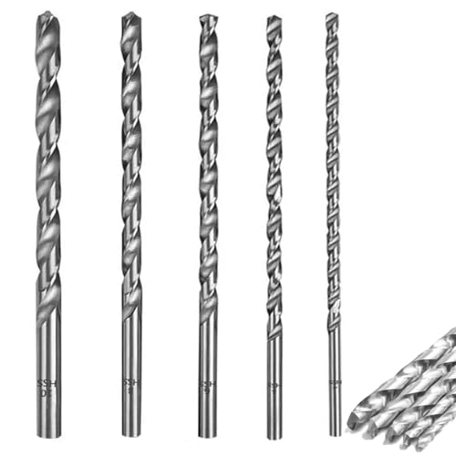 5 Stück Spiralbohrer Hss Bohrer Set, 200MM Extra Lange Hss Extra Langer bohrer mit Geradem Schaft 4 mm,5 mm,6 mm,8 mm,10 mm