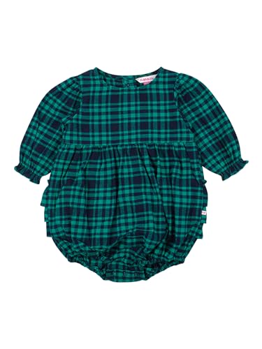 RuffleButts Baby Girls Woven Long Sleeve Bubble Romper with Snaps