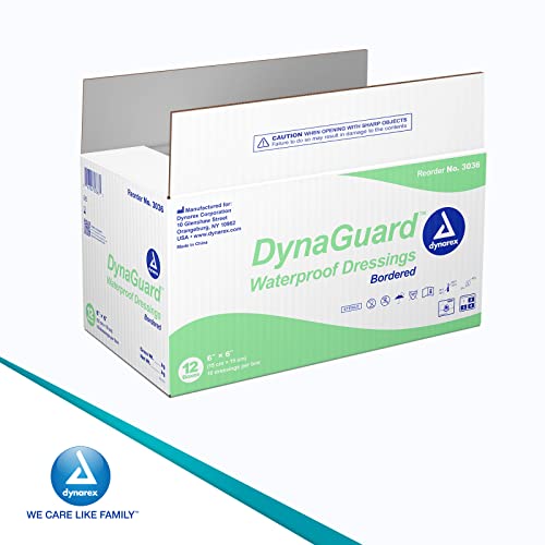 Dynarex Dynaguard Waterproof Dressings, Sterile, Four-Layer Composite Dressing, Offers Optimal Moist-Environment, Bordered - 6" X 6", 1 Case Of 120 Dressings (12 Boxes Of 10) #TOP6