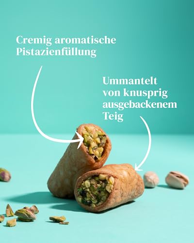 Greenomic - Cannoli-Siciliani - 200g - ideal als Geschenk - gefüllt mit zarter Pistazien-Cremefüllung - einzeln verpackt in charmanter Geschenkdose - italienisch-sizilianisches-Gebäck