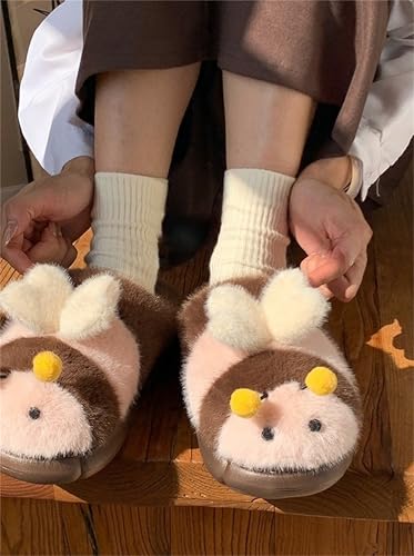 Bee Animal Slippers for Women Cute Fluffy Cartoon Home Winter Warm Indoor Funny Cotton Men Shoes4
