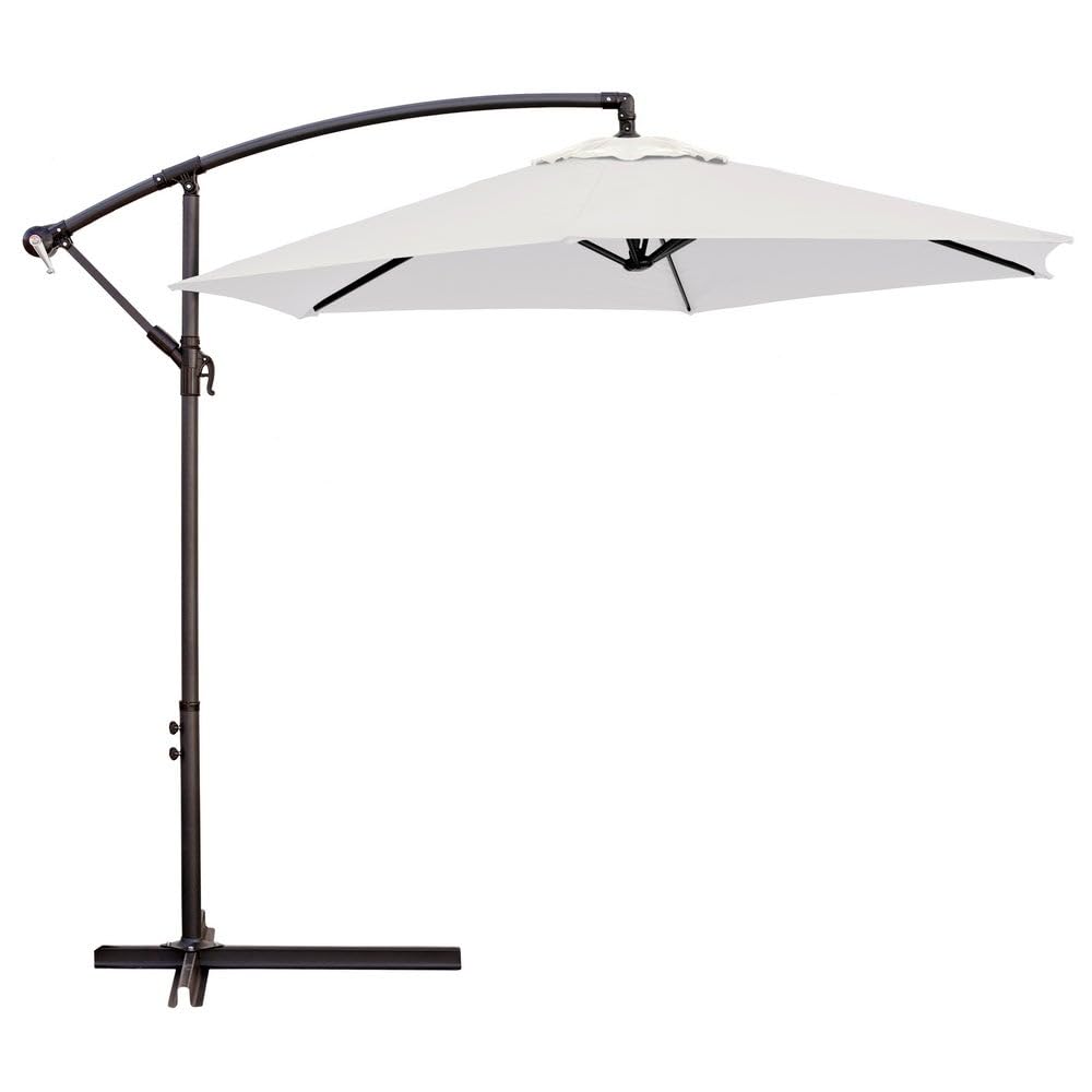 MONTY Parasol excéntrico de Ø300 cm, mástil Ø48mm de Acero Gris, con Antiviento y Manivela, Giratorio 360º, Elegante y Duradero, tratamiento Anti-corrosión, para Exterior