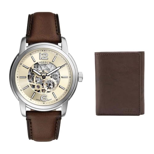 Fossil montre pour homme Everett bracelet marron montre quartz portefeuille cuir