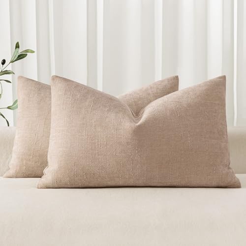 MIULEE 12x20 Inch Lumbar Textured Chenille Throw Pillow Covers Irish Cream