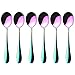 6 Inch Stainless Steel Colorful Rainbow Tea Spoons, Metal Round Dessert Mixing Stirring Coffee Spoon, Ice Cream Cocktail Soup Tableware Spoons, Mirror Polish, Set of 6