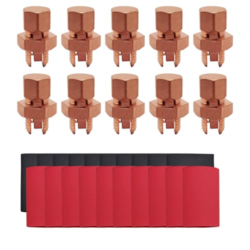 Split Bolt Connectors Copper Grounding Wire Clamps with Heat Shrink Tube for Completing Ground Bonding (Wire 4AWG - 10AWG(10PCS))