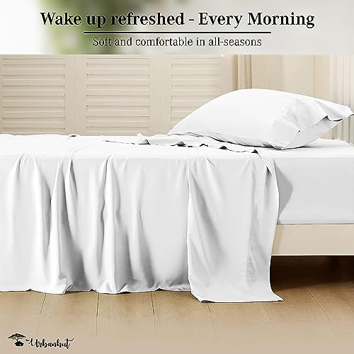 URBANHUT 800 Thread Count Egyptian Cotton Sheets Twin Size, Long Staple Sheets Set for Twin Size Bedding, 3 Pc Bed Sheet Sets, Luxury Hotel Sateen Sheets Fits 16" Deep Pocket - White