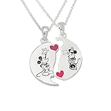 Disney Classic Mickey and Minnie Mouse Jewelry for Women, Silver Plated Brass Best Friends Set of Two Breakaway Pendant Necklaces