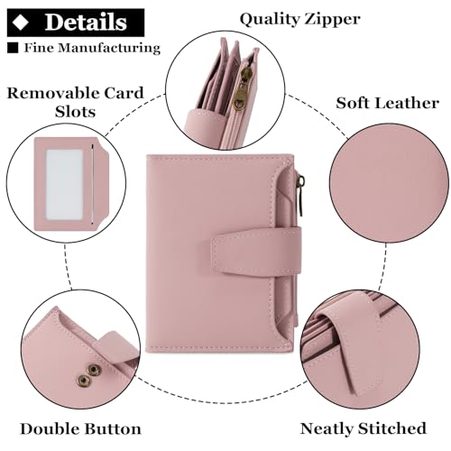 Image of Airkit Small Wallet Women RFID Blocking Soft Leather Bifold Compact Card Holder Wallet for Women with Zipper Coin Pocket 4 ID Window