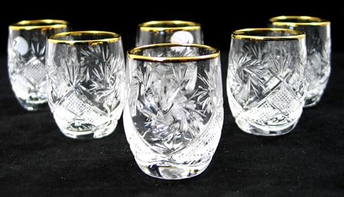 Set de 6 vasos de cristal con borde dorado 7 oz miniatura 3