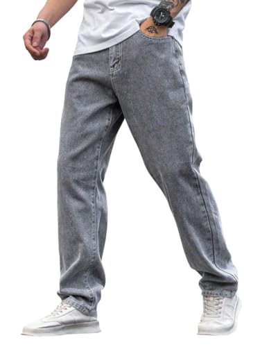 Image of KOTTY Men's Baggy Straight Fit Denim Jeans Washed Wide Leg Urban Fashion Comfortable Trendy Style