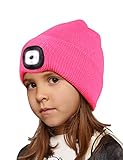 AONYIYI Strickmütze mit 4 LEDs Licht Kinder Beanie Wärmer Strickkappe Winter Warmer Mütze Hut Junge Mädchen USB Aufladung für Weihnachten Festival Geschenke Reisen Nachtlauf BBQ Camping