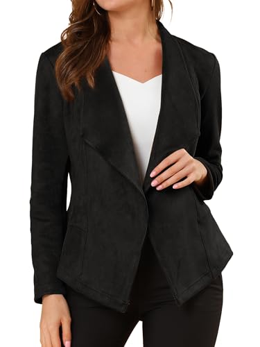 Image of Allegra K Women Faux Suede Jacket Lapel Draped Open Front Cardigan Casual Trendy Suede Blazer