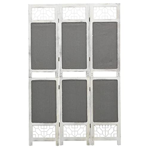 Paravent 3 pièces en tissu gris 105x165 cm avec cadre en bois de paulownia