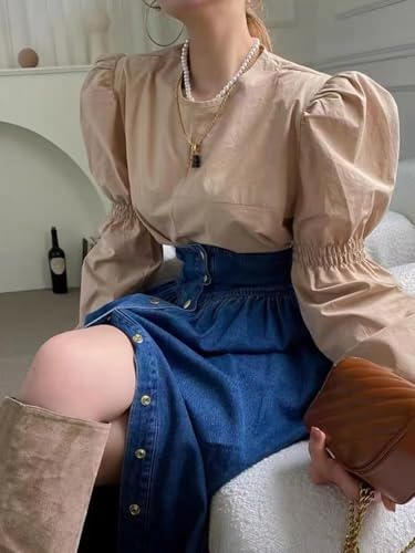 utcoco Women's High Waist Long Denim Skirt Button Down Swing A-Line Jean Maxi Skirt with Pockets4