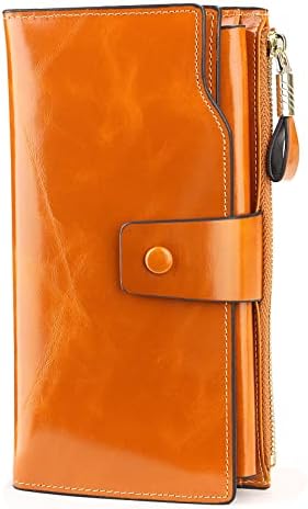 YALUXE Women's Genuine Leather Wallet RFID Blocking Multi Card Holder with Cell Phone Pocket