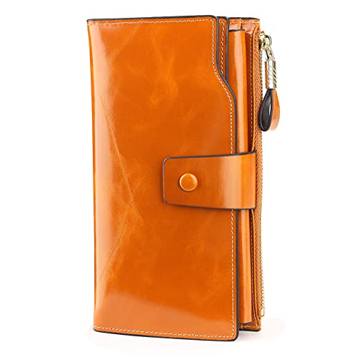 YALUXE Women's Genuine Leather Wallet RFID Blocking Multi Card Holder with Cell Phone Pocket