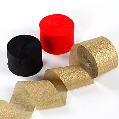 Image of Red-Black Gold Casino-Theme Party-Decorations Streamers - 9 Rolls Graduation Wedding Birthday Baby Bridal Shower Crepe Tissue Paper Streamer Garland Decor Panduola