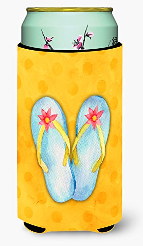 Caroline's Treasures BB8182TBC Flip Flops Yellow Polkadot Tall Boy Hugger, Yellow Can Cooler Sleeve Hugger Machine Washable Drink Sleeve Hugger Collapsible Insulator Beverage Insulated Holder